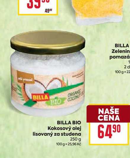 BILLA BIO Kokosový olej lisovaný za studena 250 g