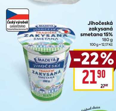 Jihočeská zakysaná smetana 15% 180 g