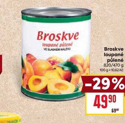 Broskve loupané půlené 820/470 g