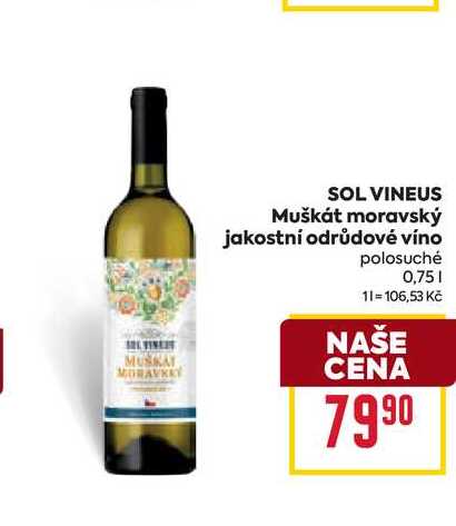 SOL VINEUS Muškát moravský jakostní odrůdové víno polosuché 0,75l