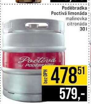 Poděbradka Poctivá limonáda malinovka citronáda 30l