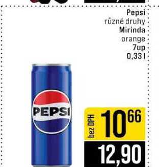 Pepsi různé druhy Mirinda orange 7up 0,33l
