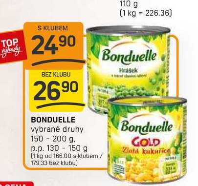 BONDUELLE vybrané druhy 150-200 g. p.p. 130 -150 g 