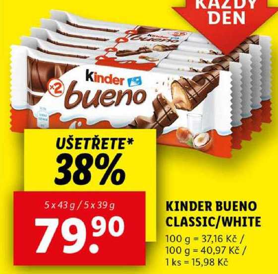 KINDER BUENO CLASSIC/WHITE, 5x 43 g/5x 39 g