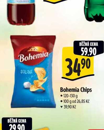 Bohemia Chips 120-130 g • 100 g od 26,85 Kč ▼ 39,90 Kč BĚŽNÁ CENA 29.90