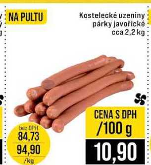 Kostelecké uzeniny párky javořické cca 2,2 kg 100g