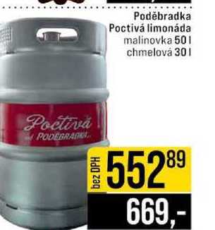 Poděbradka Poctivá limonáda malinovka 50l chmelová 30l