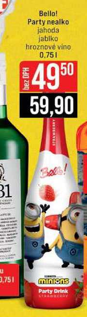Bello! Party nealko jahoda jablko hroznové víno 0.75l