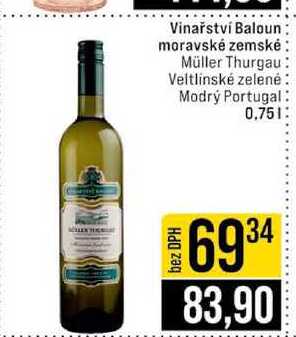 Vinařství Baloun moravské zemské Müller Thurgau Veltlínské zelené Modrý Portugal 0.75l