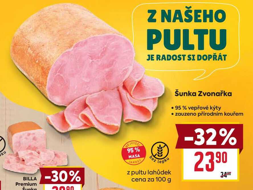 Šunka Zvonařka 95 % vepřové kýty zauzeno přírodním kouřem 100g