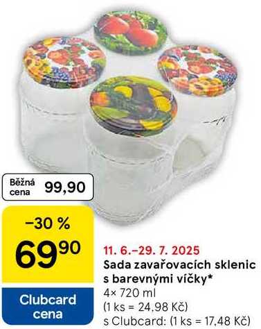 Sada zavařovacích sklenic s barevnými víčky, 4× 720 ml 