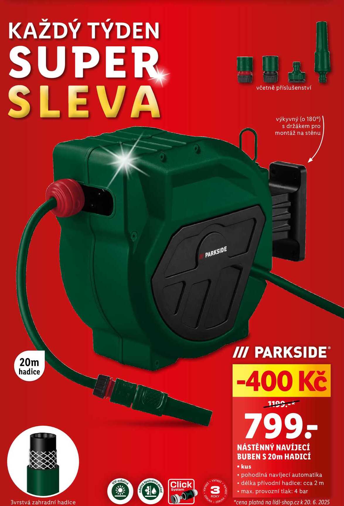 NÁSTĚNNÝ NAVÍJECÍ BUBEN S 20m HADICÍ 