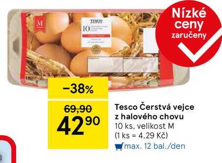 Tesco Čerstvá vejce z halového chovu, 10 ks, velikost M  