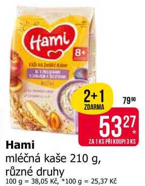 Hami mléčná kaše 210 g, různé druhy 