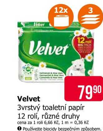 Velvet 3vrstvý toaletní papír 12 rolí, různé druhy 