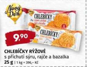 Nový Den CHLEBÍČKY RÝŽOVÉ s příchutí sýru, rajče a bazalka 25 g 