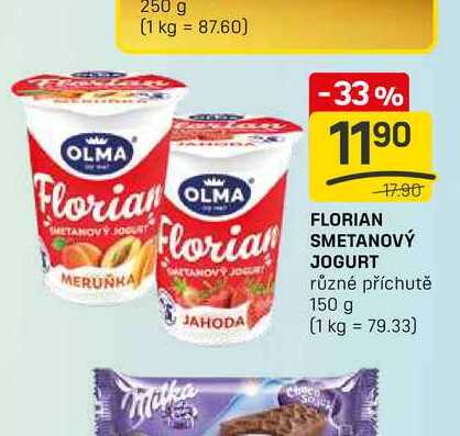 FLORIAN SMETANOVÝ JOGURT různé příchutě 150 g  