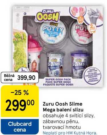 Zuru Oosh Slime Mega balení slizu, obsahuje 4 svítící slizy, zábavnou pěnu, tvarovací hmotu 