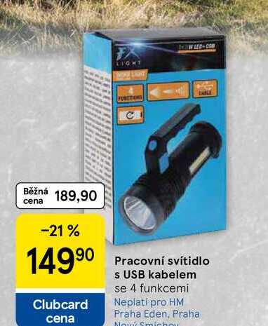 Pracovní svítidlo s USB kabelem, se 4 funkcemi  