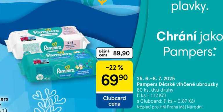 Pampers Dětské vlhčené ubrousky, 80 ks, dva druhy 