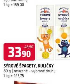 Sýrové čpagety kuličky 80 g neuzené vybrané druhy