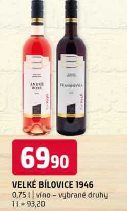 Velké bílovice 1946 0,75l vino vybrané druhy 