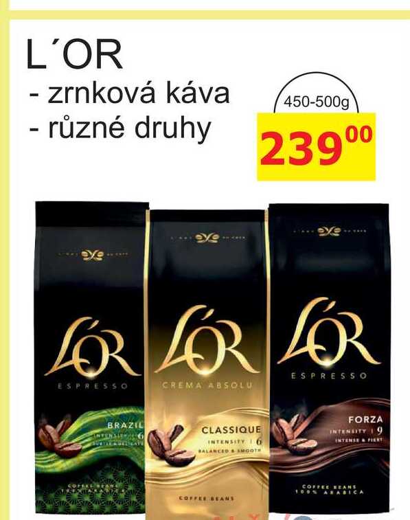 L'OR - zrnková káva - různé druhy 500g