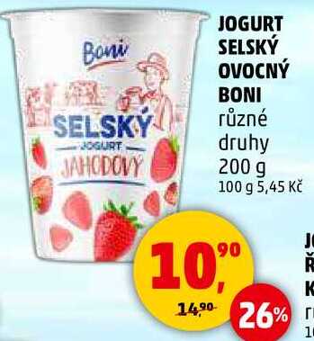 JOGURT SELSKÝ OVOCNÝ BONI různé druhy, 200 g 
