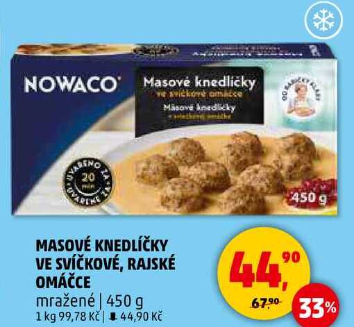 MASOVÉ KNEDLÍČKY VE SVÍČKOVÉ, RAJSKÉ OMÁČCE mražené, 450 g  