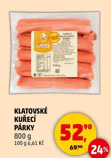 KLATOVSKÉ KUŘECÍ PÁRKY, 800 g  