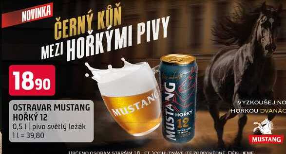 Ostravar mustang hořký 12 0,5l pivo světlý ležák 