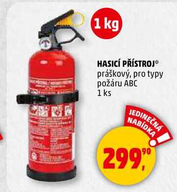 HASICÍ PŘÍSTROJ práškový, pro typy požáru ABC, 1 ks  