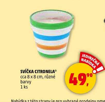 SVÍČKA CITRONELA cca 8 x 8 cm, různé barvy, 1 ks 