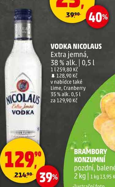 VODKA NICOLAUS Extra jemná, 38% alk., 0,5 l 