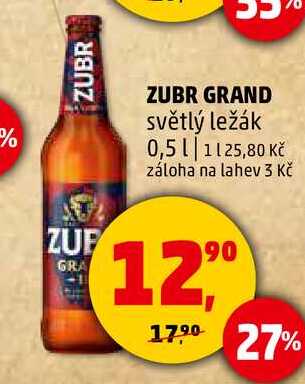 ZUBR GRAND světlý ležák, 0,5 l