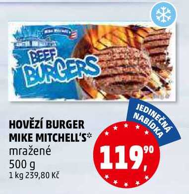 HOVĚZÍ BURGER MIKE MITCHELL'S mražené, 500 g