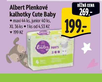 Albert Plenkové kalhotky Cute Baby  maxi 44 ks, junior 40 ks, XL 36 ks  