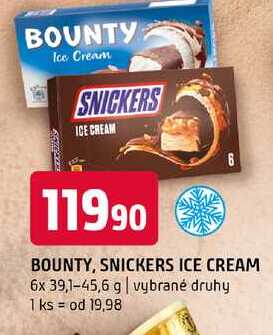Bounty snickers ice cream 6x 39,1-45,6 g vybrané druhy 