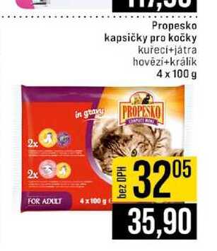 Propesko kapsičky pro kočky kuřecí+játra hovězí+králik 4x100 g