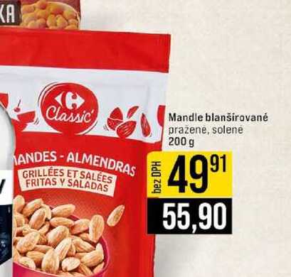 Mandle blanšírované pražene, solene 200 g 