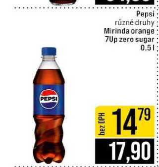 Pepsi různé druhy Mirinda orange 7Up zero sugar 0,5l