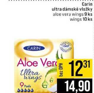 Carin ultra dámské vložky aloe vera wings 9 ks wings 10 ks 