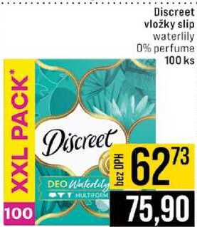 Discreet vložky slip waterlily 0% perfume 100 ks 