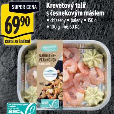 Krevetový talíř s česnekovým máslem, 150 g