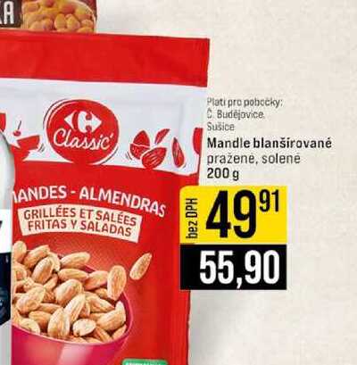 Mandle blanšírované pražene, solene 200 g 