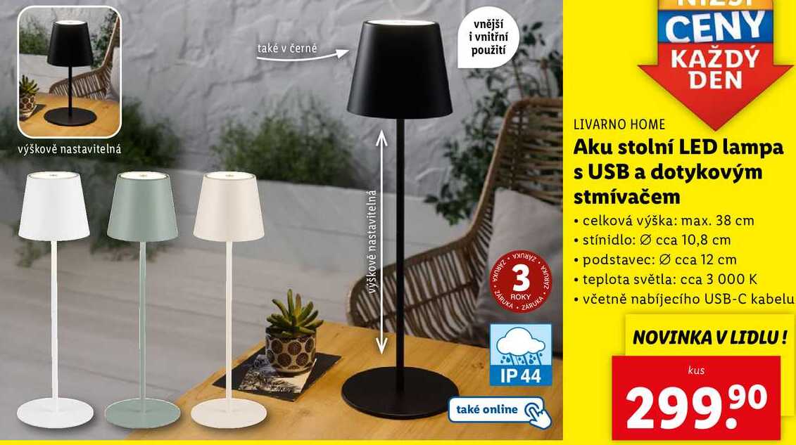 Aku stolní LED lampa s USB a dotykovým stmívačem 