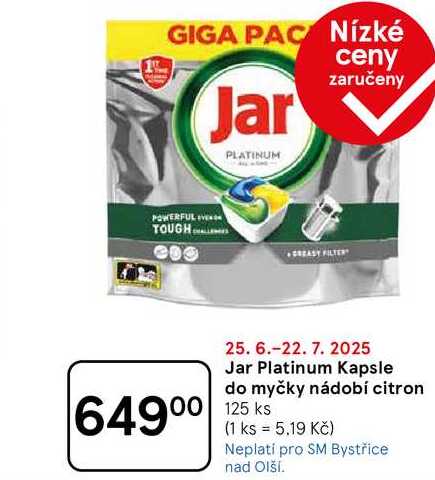 Jar Platinum Kapsle do myčky nádobí citron, 125 ks 