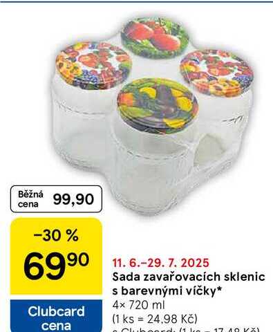 Sada zavařovacích sklenic s barevnými víčky, 4× 720 ml 