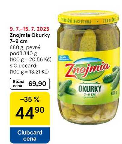 Znojmia Okurky 7-9 cm, 680 g, pevný podíl 340 g  