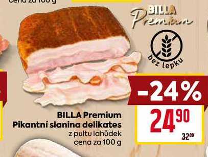BILLA Premium Pikantní slanina delikates z pultu lahůdek cena za 100 g